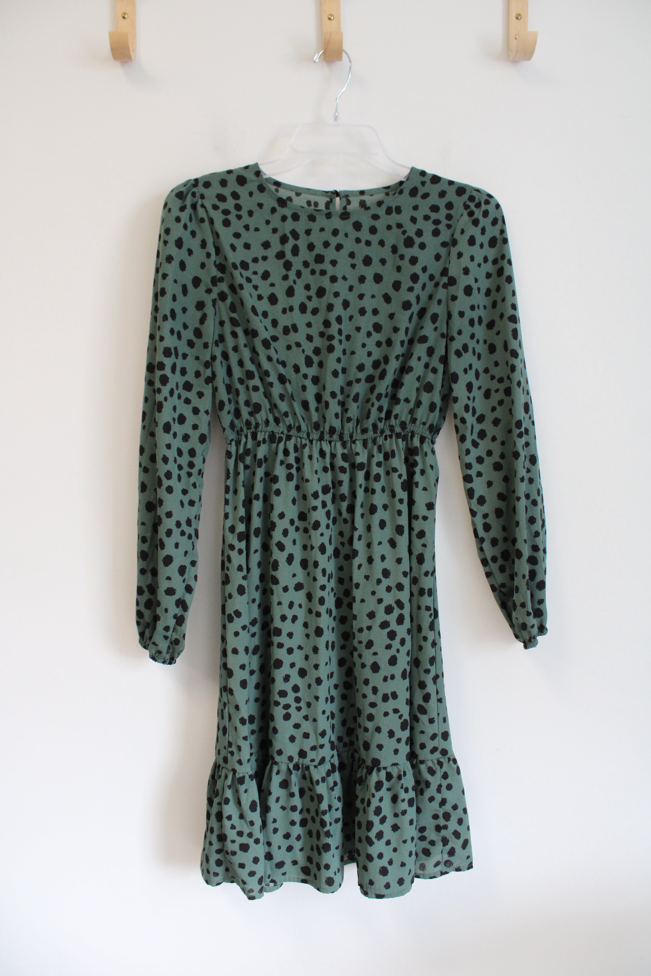 Shein Green & Black Dotted Long Sleeved Dress | XS