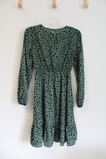 Shein Green & Black Dotted Long Sleeved Dress | XS