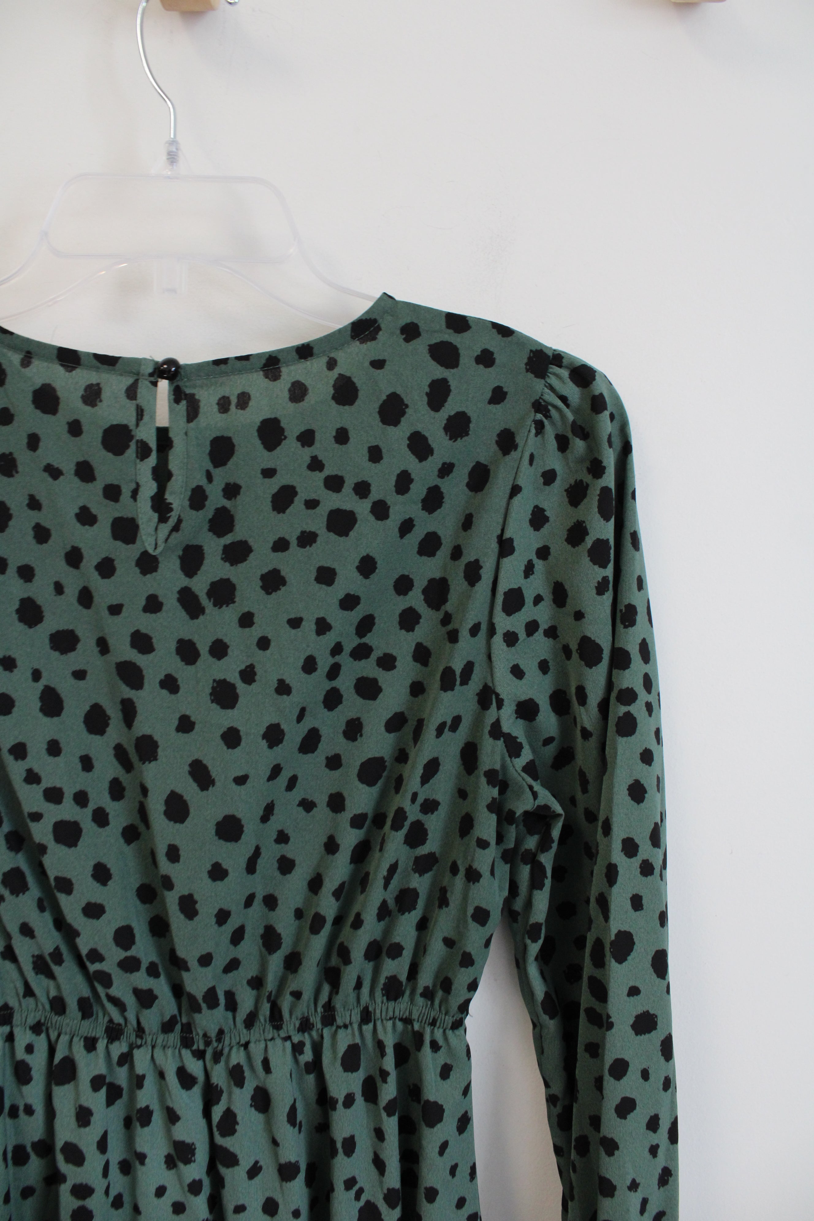 Shein Green & Black Dotted Long Sleeved Dress | XS