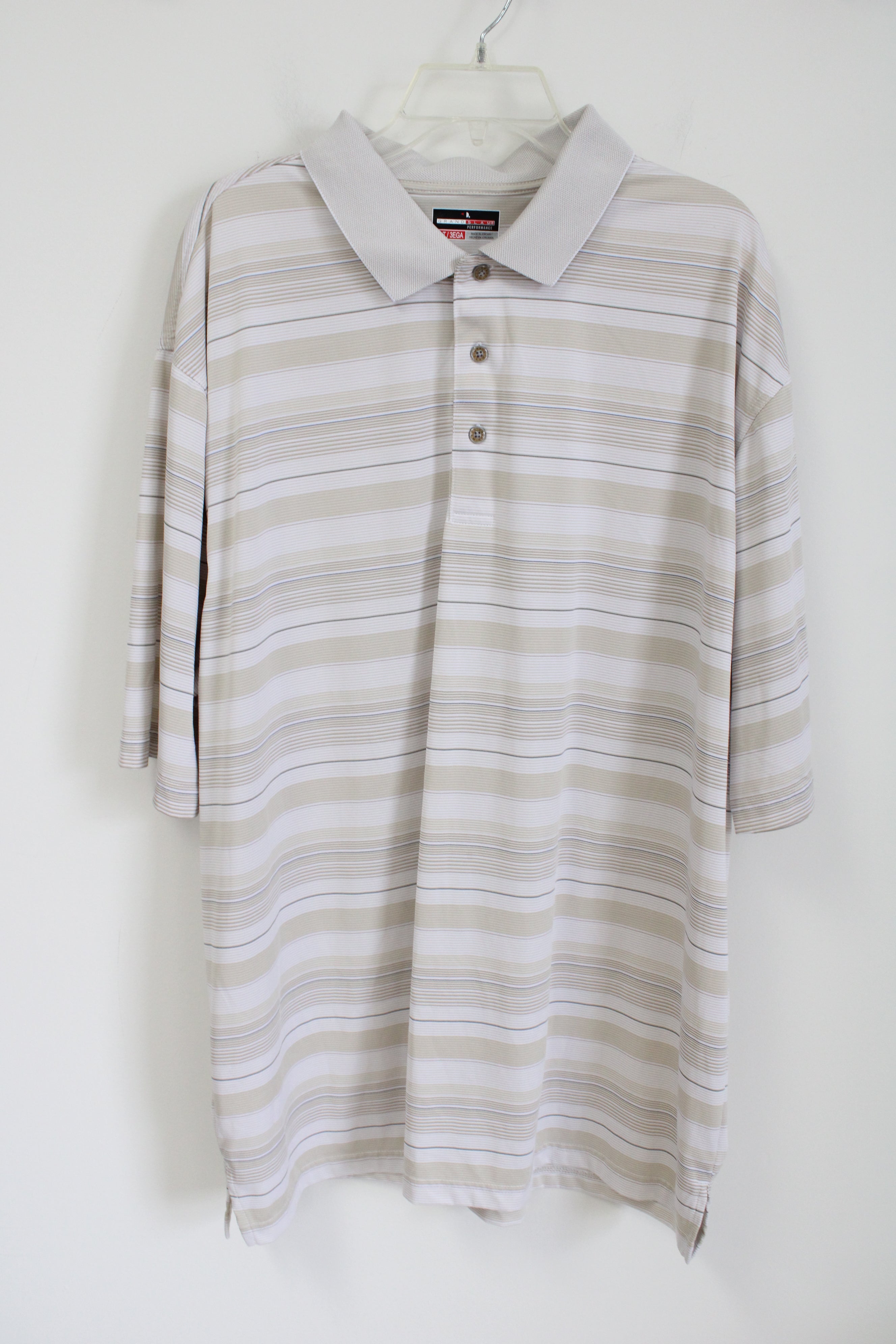 Grand Slam Performance Tan Striped Polo Shirt | 3XLT