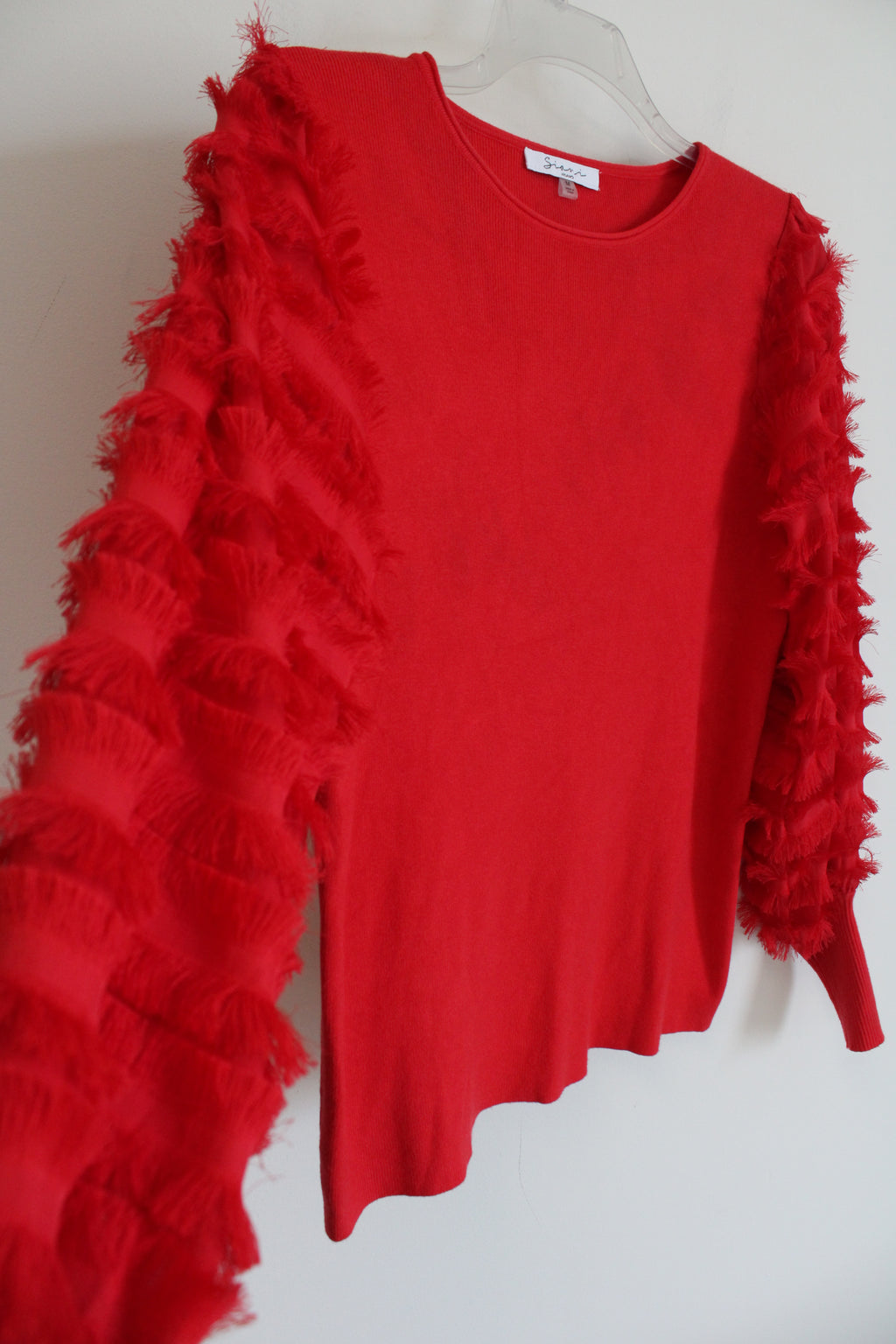 Sioni Milano Red Fringe Trim Knit Sweater | M