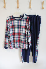 Cuddl Duds Blue Red & Green Plaid Soft Waffle Knit 2-Piece Pajama Set | XL Petite