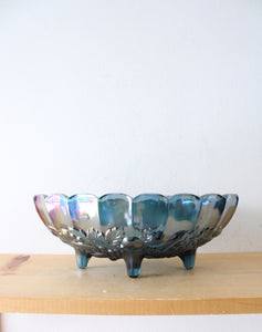 Indiana Glass Vintage Harvest Grape Blue Iridescent Carnival Glass Oval Footed Serving Dish