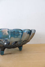 Indiana Glass Vintage Harvest Grape Blue Iridescent Carnival Glass Oval Footed Serving Dish