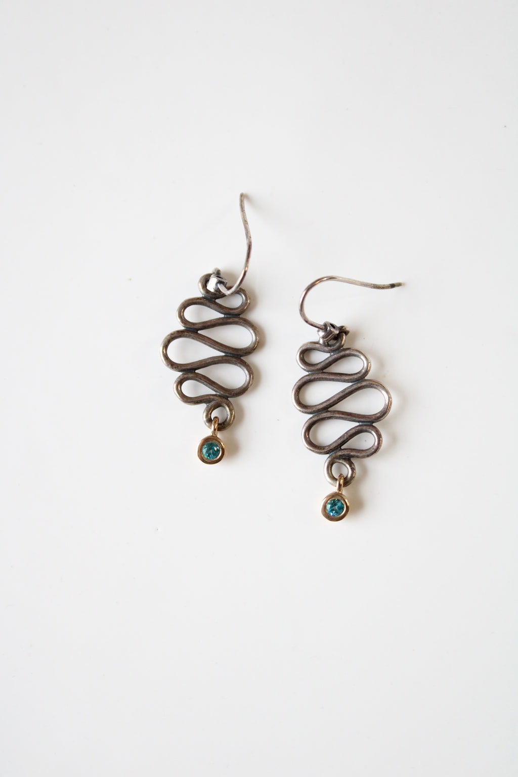 Blue Stone Sterling Silver Swirl Dangle Earrings