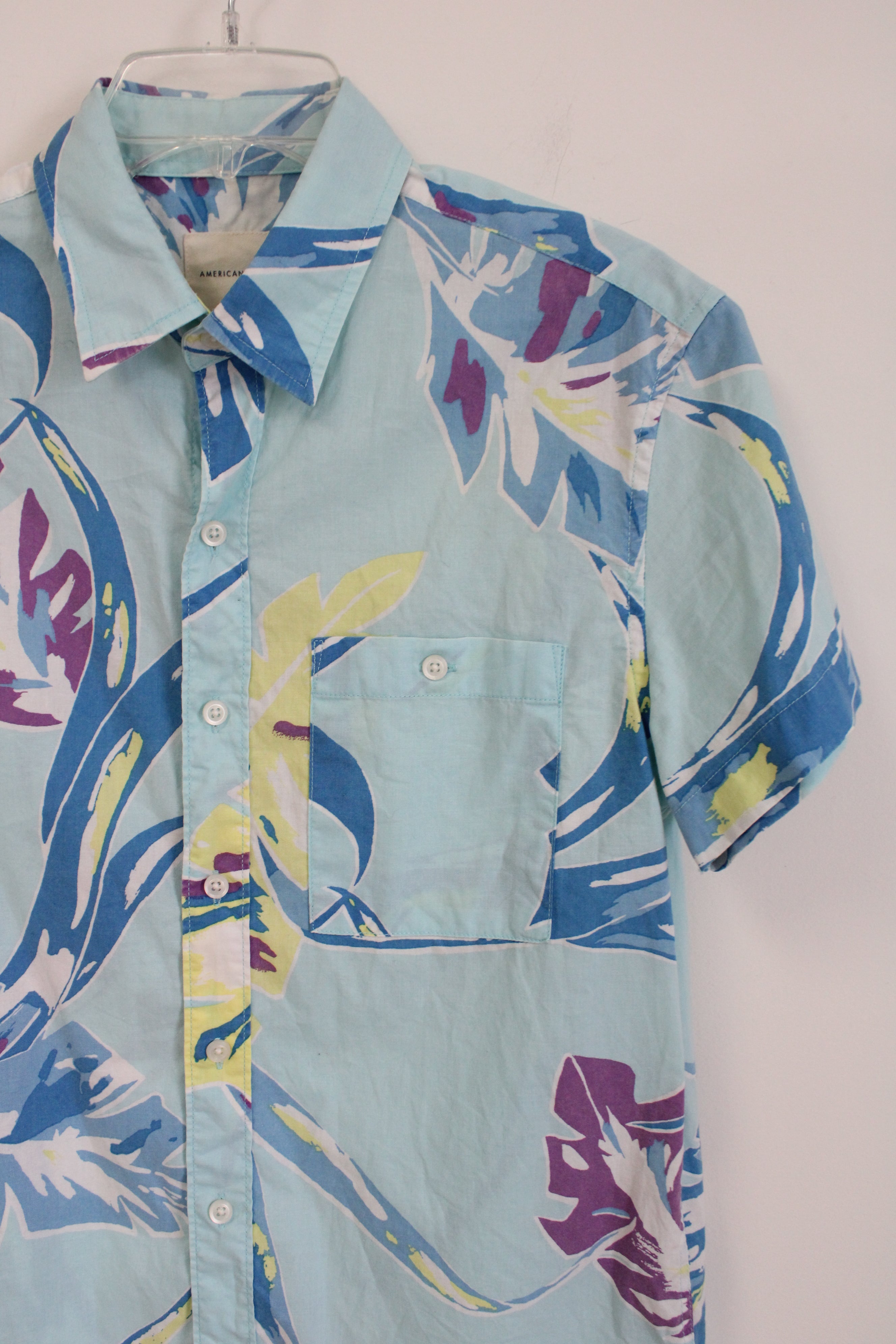 American Eagle Blue Tropical Cotton Button Down Shirt | S