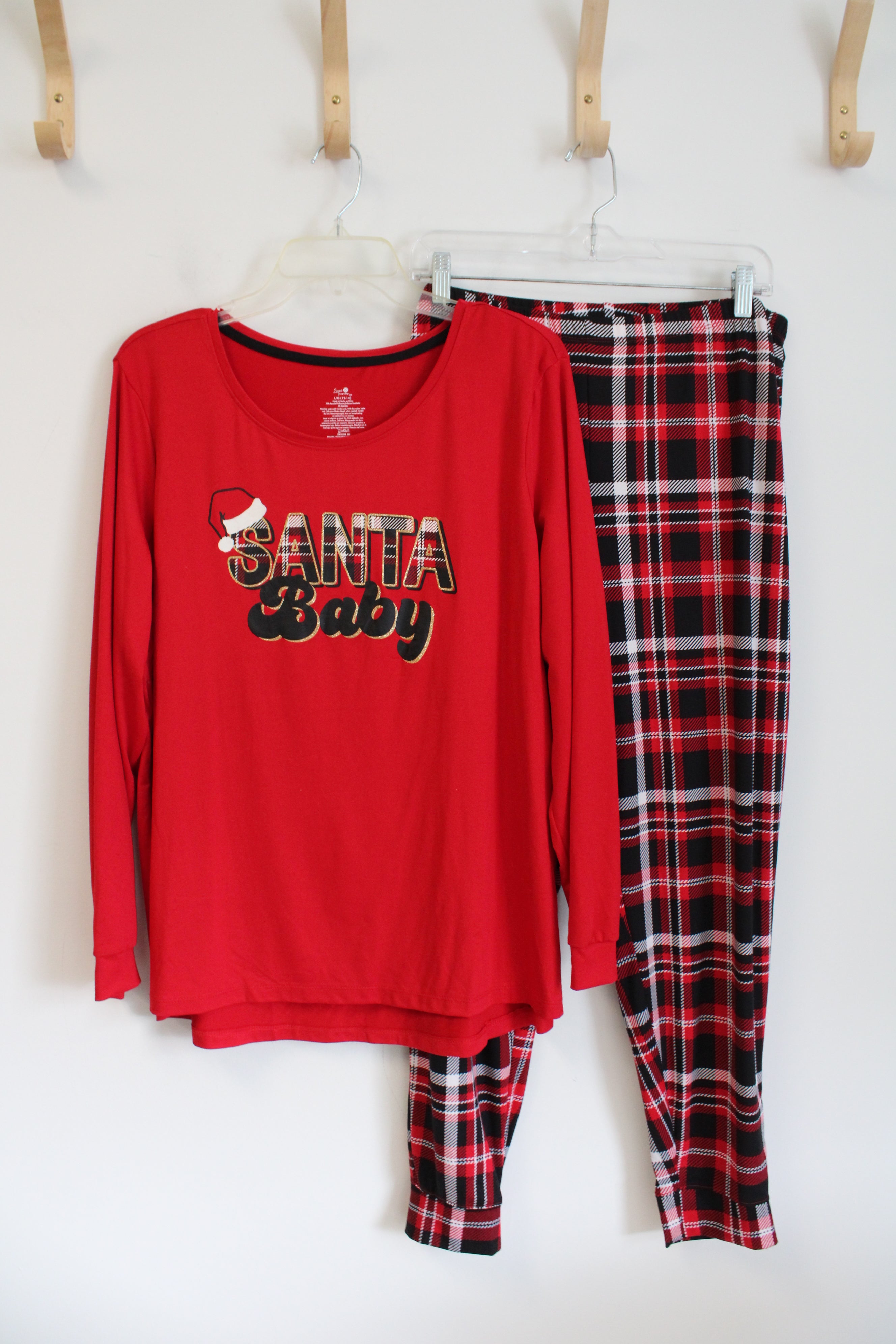 Secret Treasures Red Black & White Plaid "Santa Baby" 2-Piece Pajama Set | L