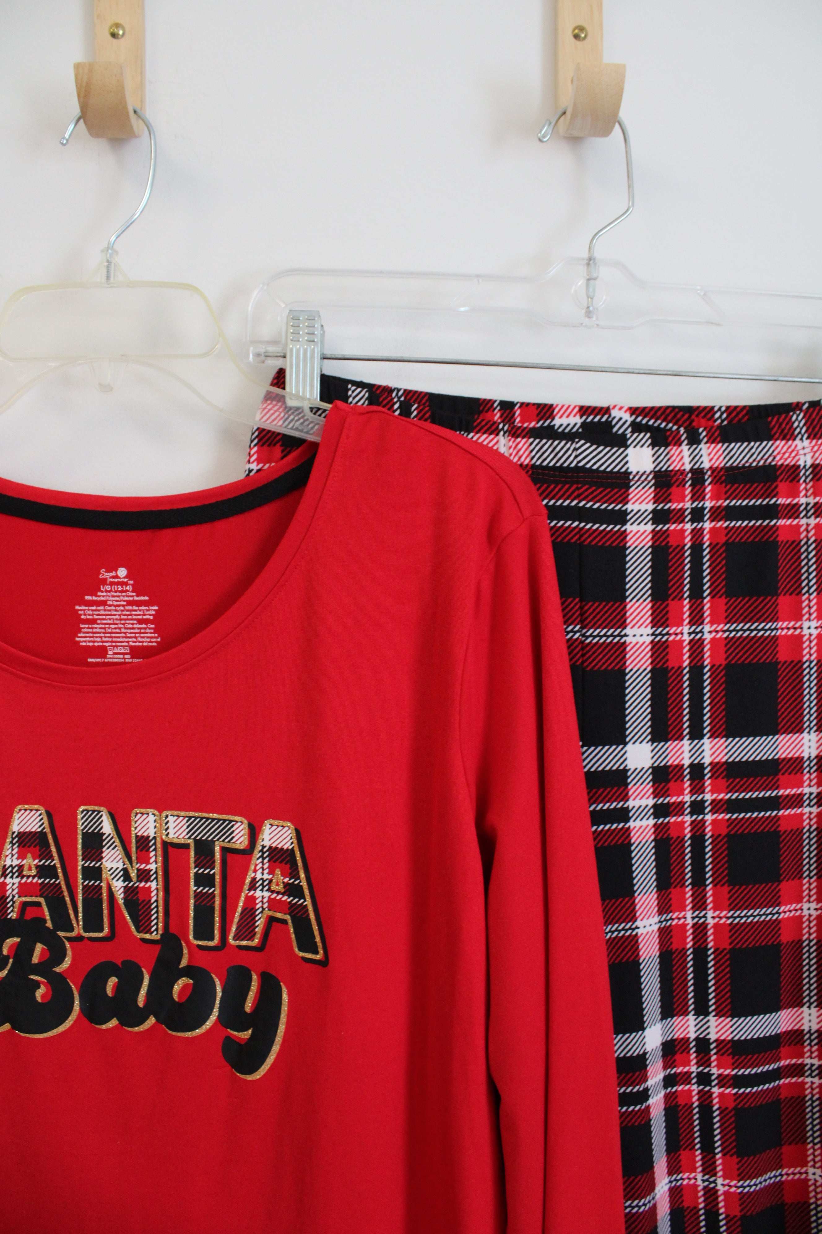 Secret Treasures Red Black & White Plaid "Santa Baby" 2-Piece Pajama Set | L