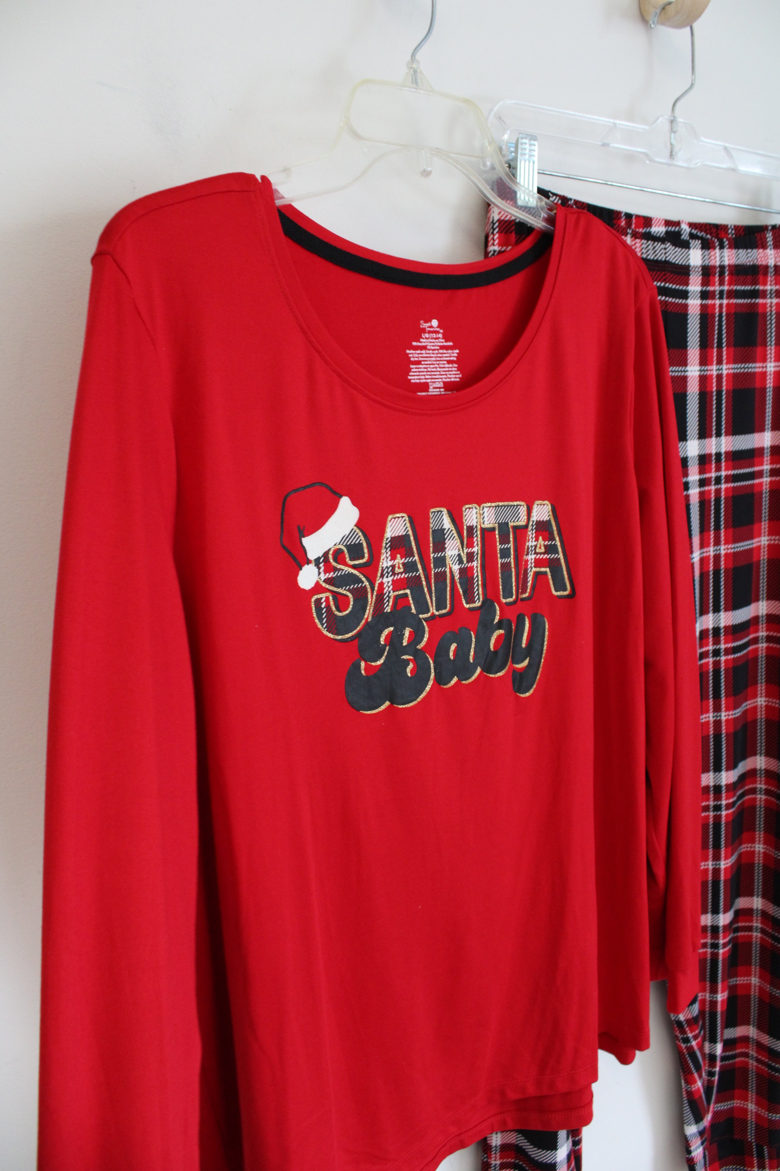 Secret Treasures Red Black & White Plaid "Santa Baby" 2-Piece Pajama Set | L