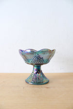 Indiana Glass Vintage Harvest Grape Blue Iridescent Carnival Glass Candle Holder