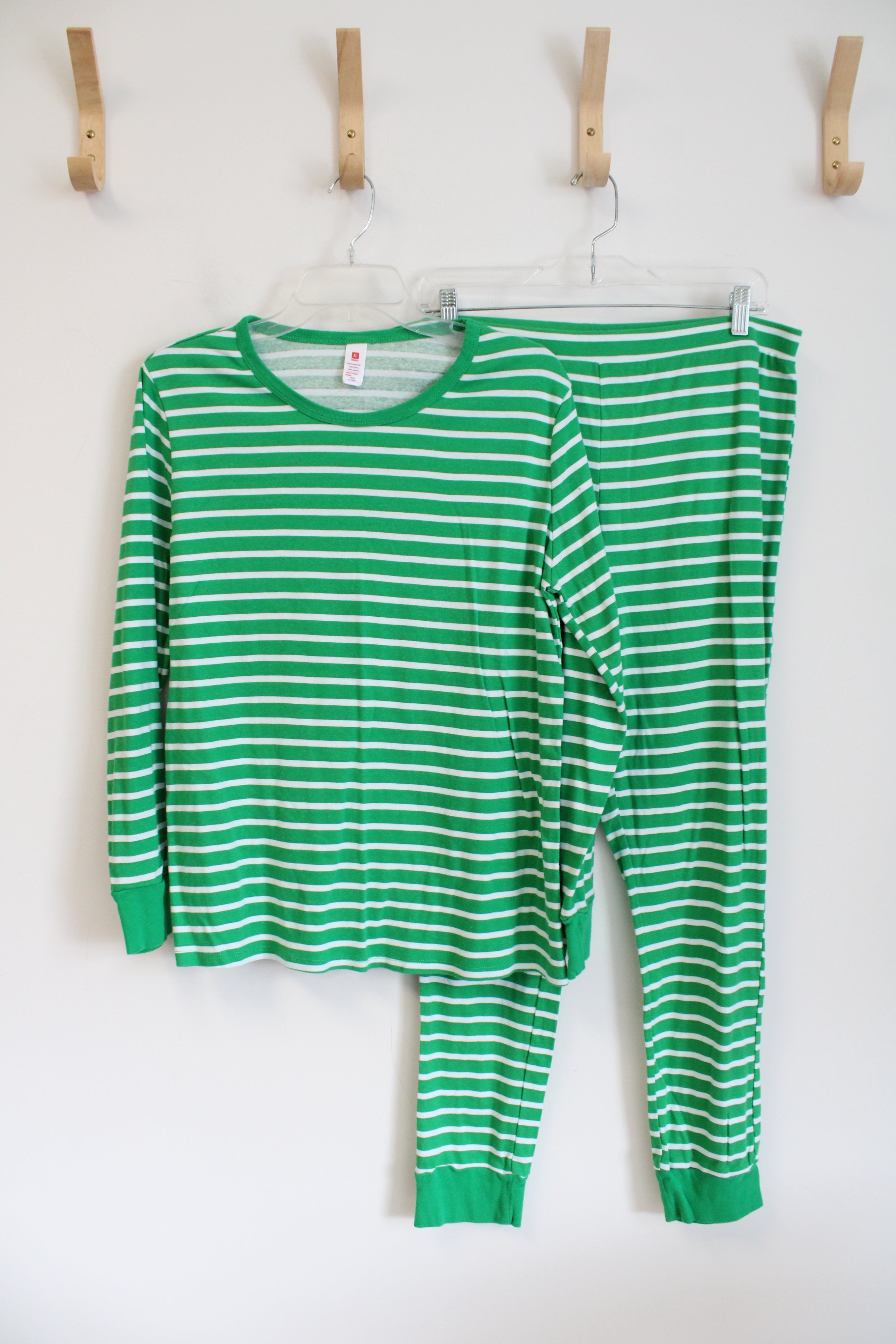 Green & White Striped Cotton 2-Piece Pajama Set | XL