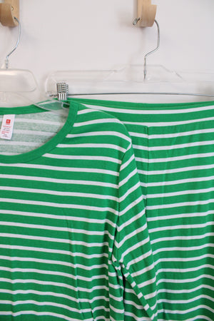 Green & White Striped Cotton 2-Piece Pajama Set | XL