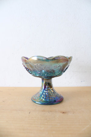 Indiana Glass Vintage Harvest Grape Blue Iridescent Carnival Glass Candle Holder