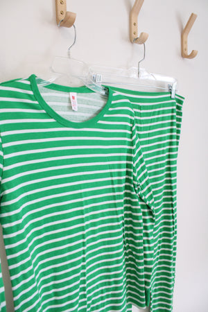 Green & White Striped Cotton 2-Piece Pajama Set | XL