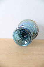 Indiana Glass Vintage Harvest Grape Blue Iridescent Carnival Glass Candle Holder