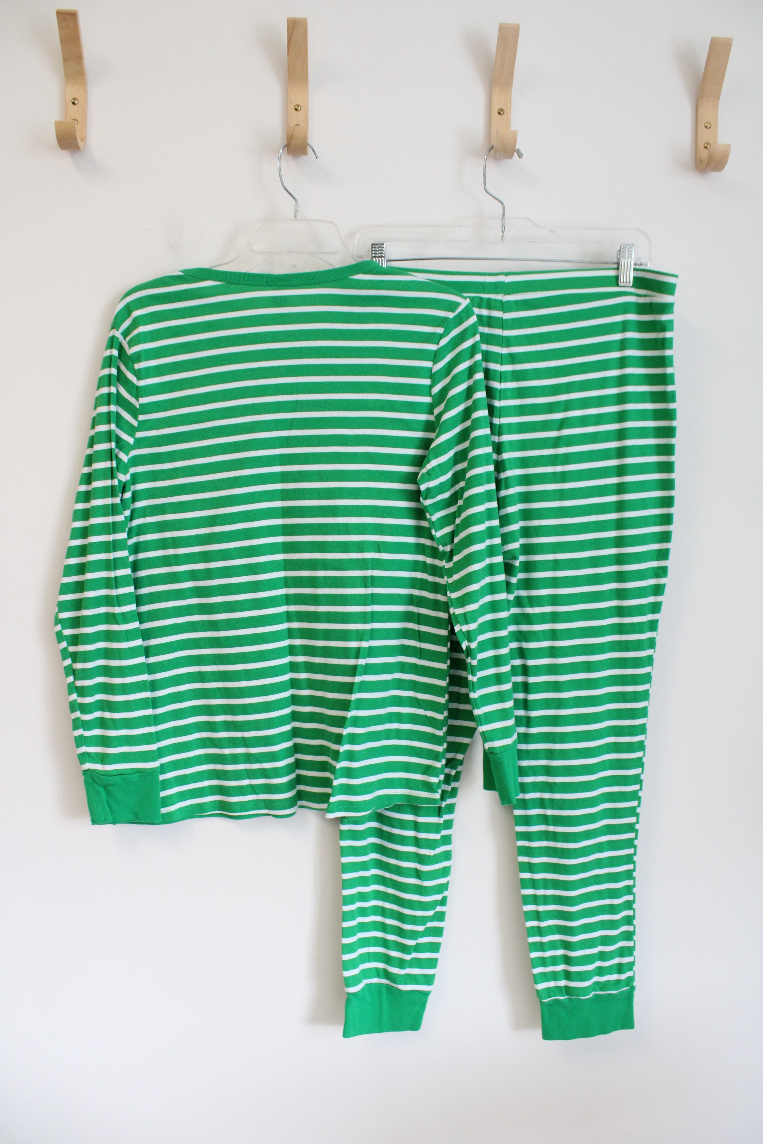 Green & White Striped Cotton 2-Piece Pajama Set | XL