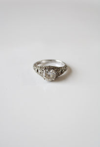 Clear Crystal Round Stone Intricate Etched Ring | Size 10