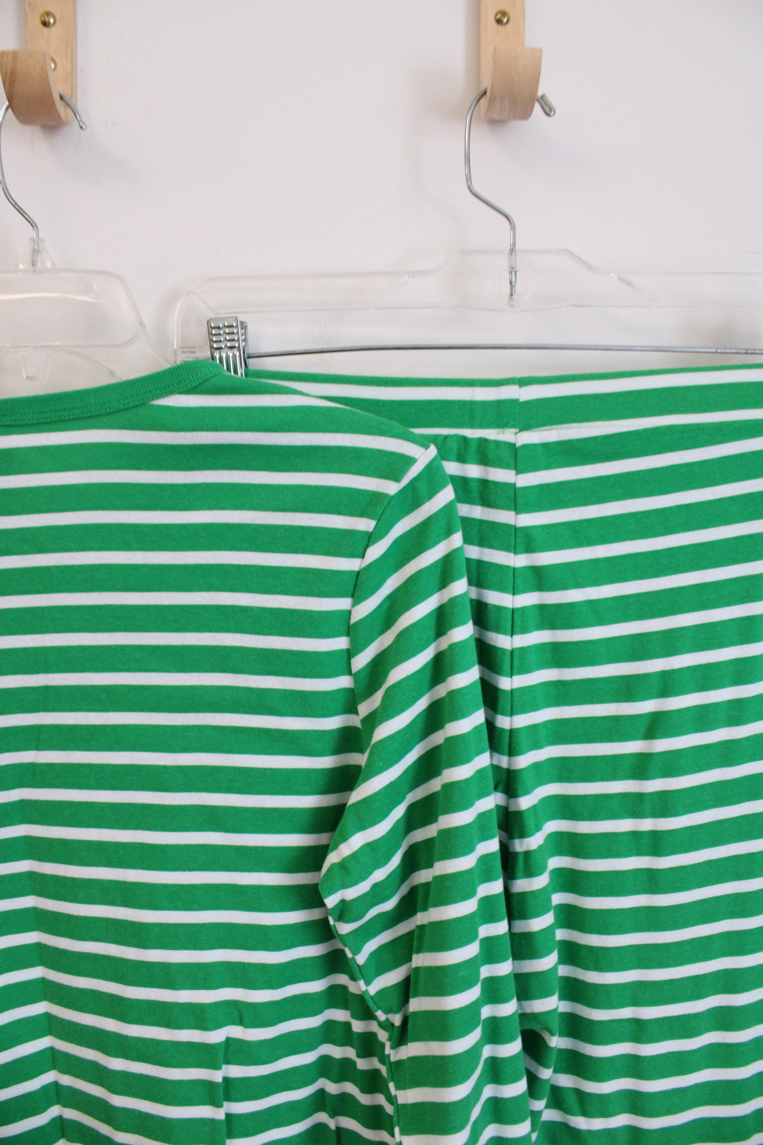 Green & White Striped Cotton 2-Piece Pajama Set | XL