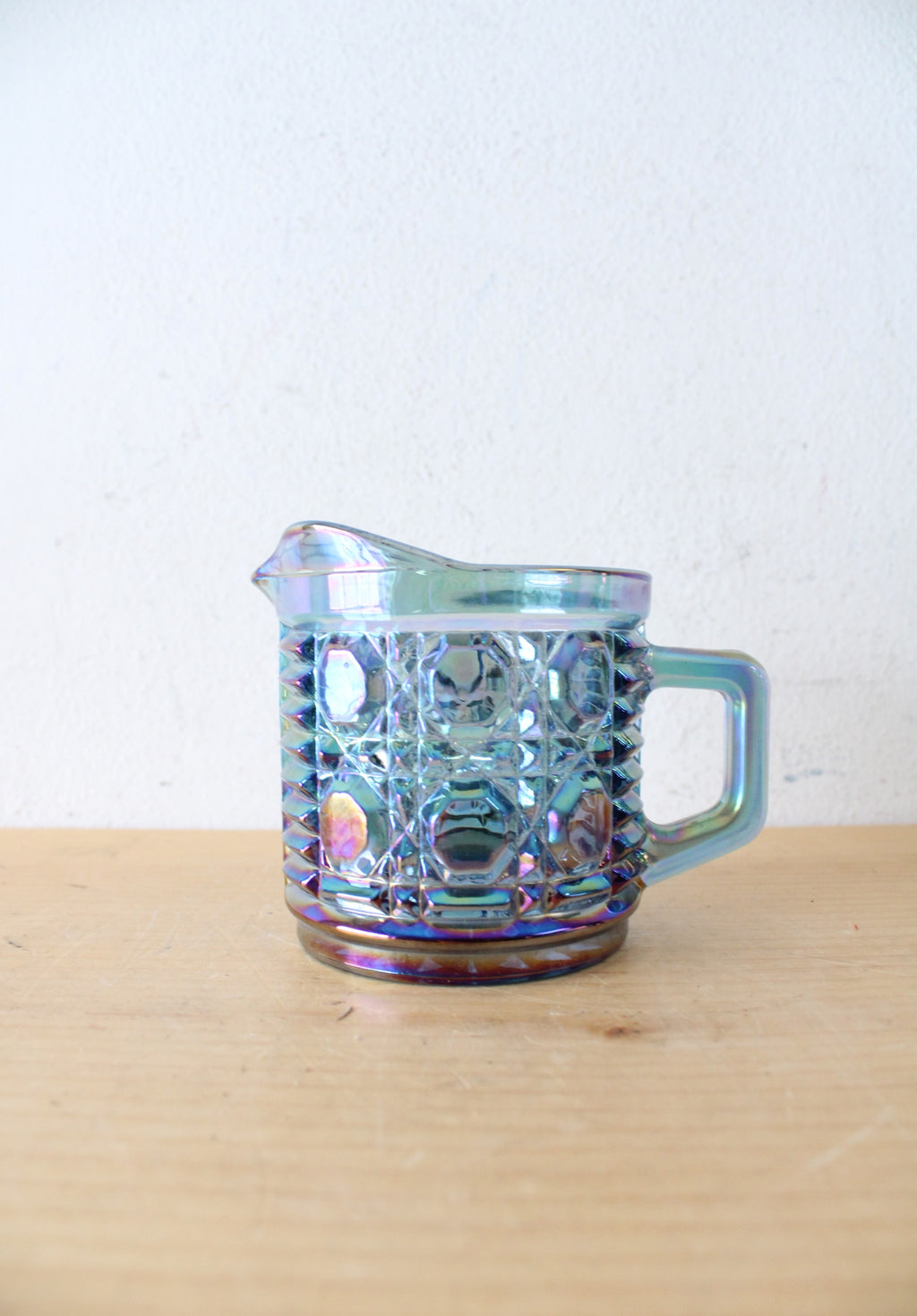 Indiana Glass Vintage Windsor Blue Iridescent Carnival Glass Creamer Pitcher