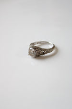 Clear Crystal Round Stone Intricate Etched Ring | Size 10