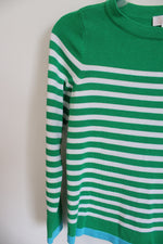 Belle Kim Gravel Green White Striped Knit Sweater | XXS