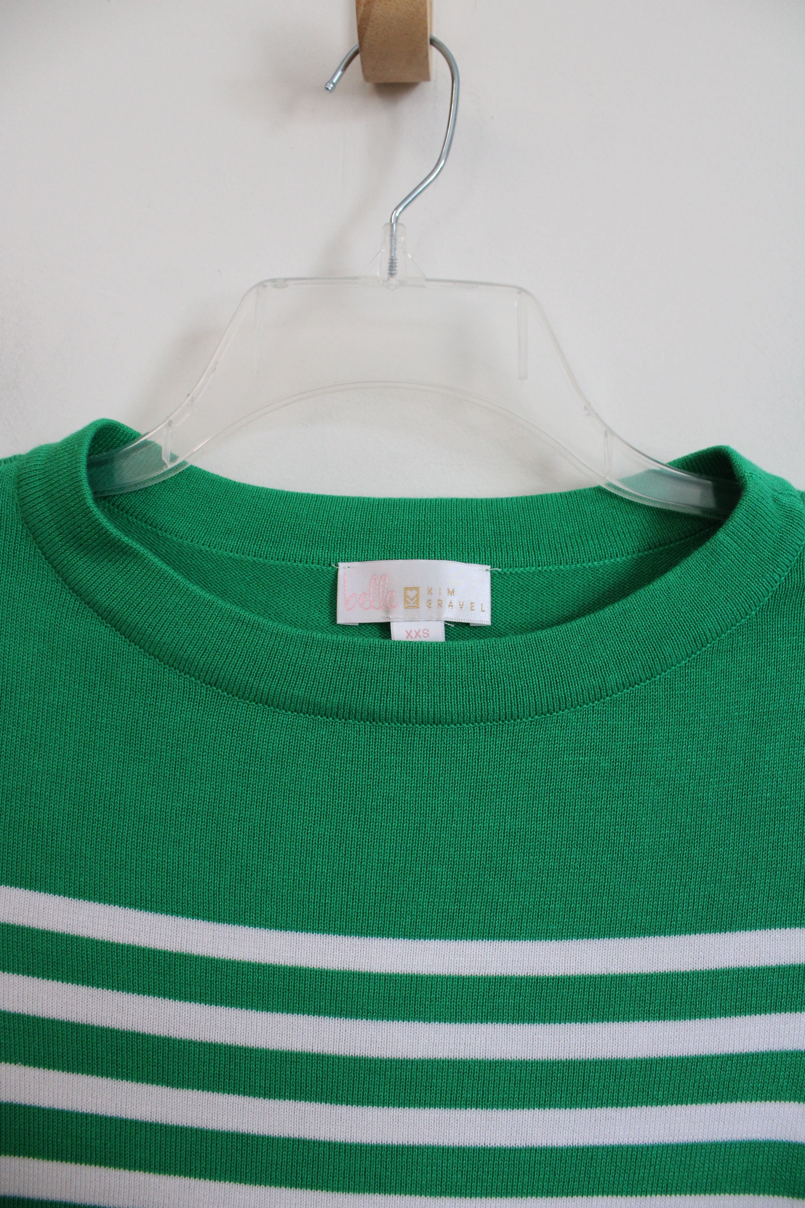 Belle Kim Gravel Green White Striped Knit Sweater | XXS