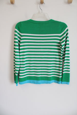 Belle Kim Gravel Green White Striped Knit Sweater | XXS