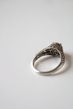 Clear Crystal Round Stone Intricate Etched Ring | Size 10