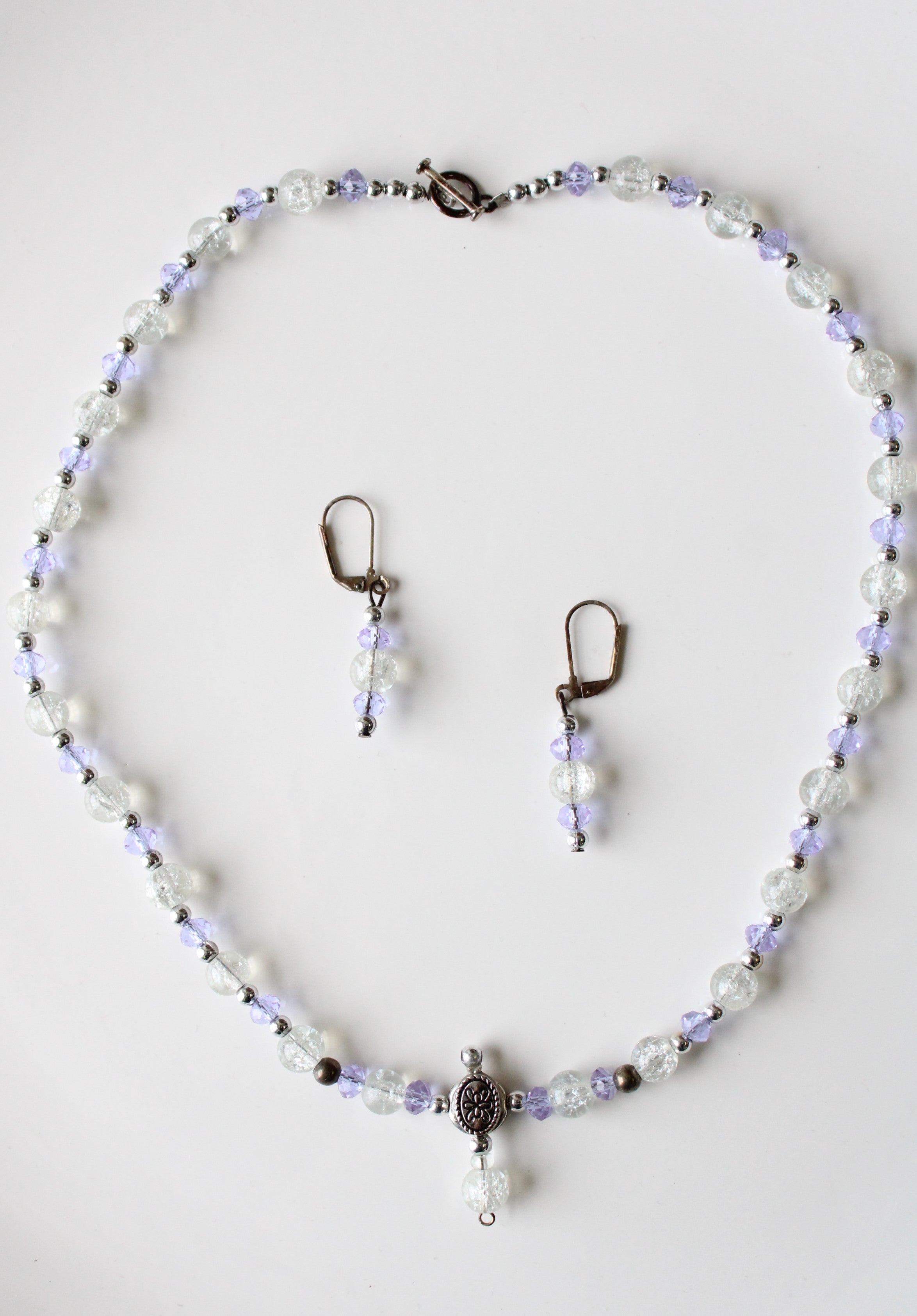 Swarovski Crystal Purple & Clear Glass Stone Beaded Necklace & Earring Set