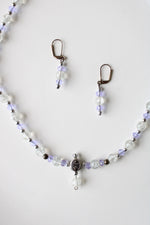 Swarovski Crystal Purple & Clear Glass Stone Beaded Necklace & Earring Set