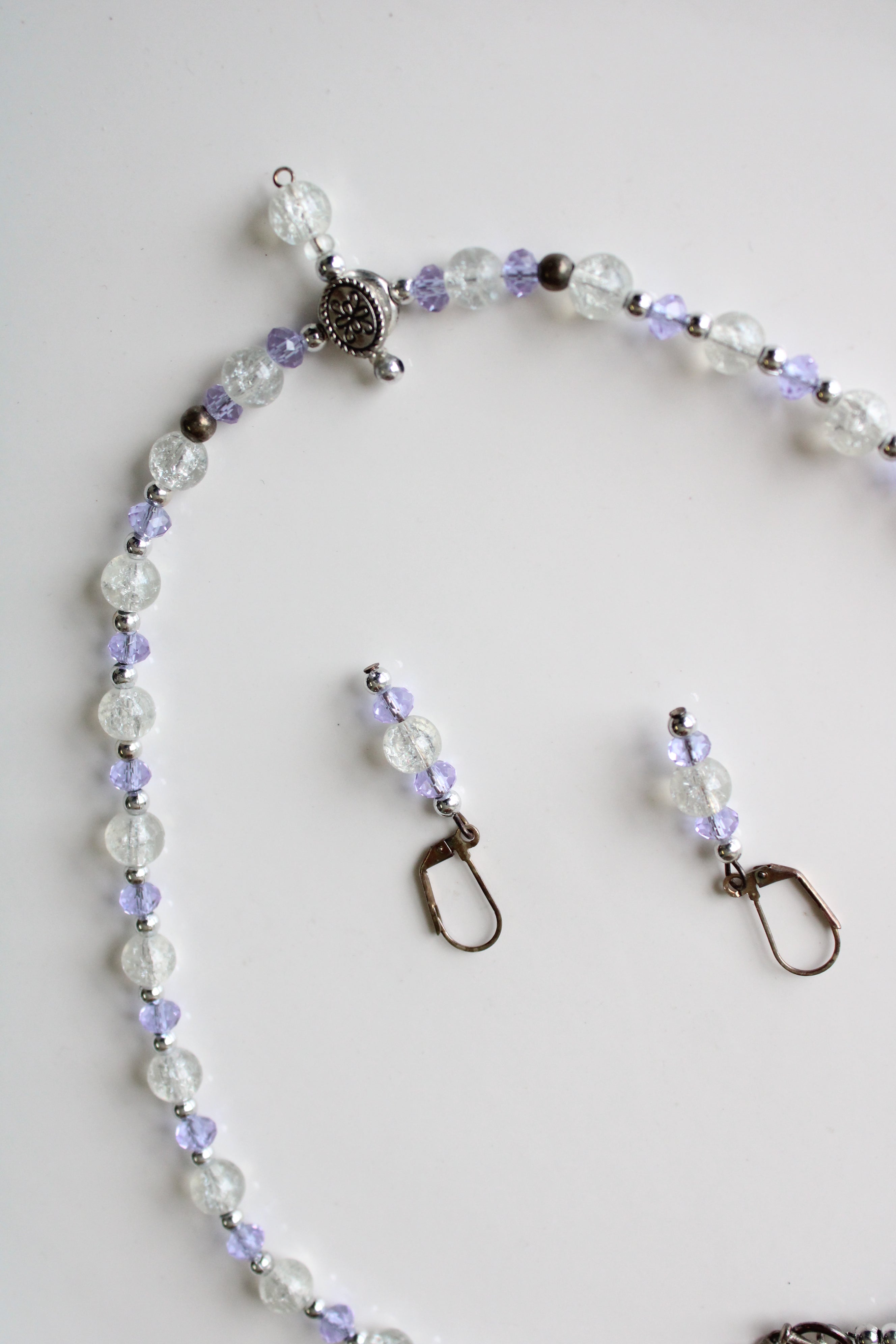 Swarovski Crystal Purple & Clear Glass Stone Beaded Necklace & Earring Set