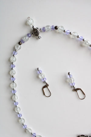 Swarovski Crystal Purple & Clear Glass Stone Beaded Necklace & Earring Set