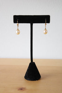 Yellow 14K Gold Genuine Pearl Dangle Earrings