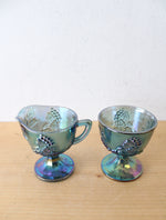 Indiana Glass Vintage Harvest Grape Blue Iridescent Carnival Glass Cream & Sugar Set