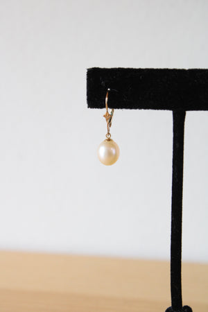 Yellow 14K Gold Genuine Pearl Dangle Earrings