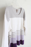 Chico's Gray White & Purple Striped Top | 2 (L)