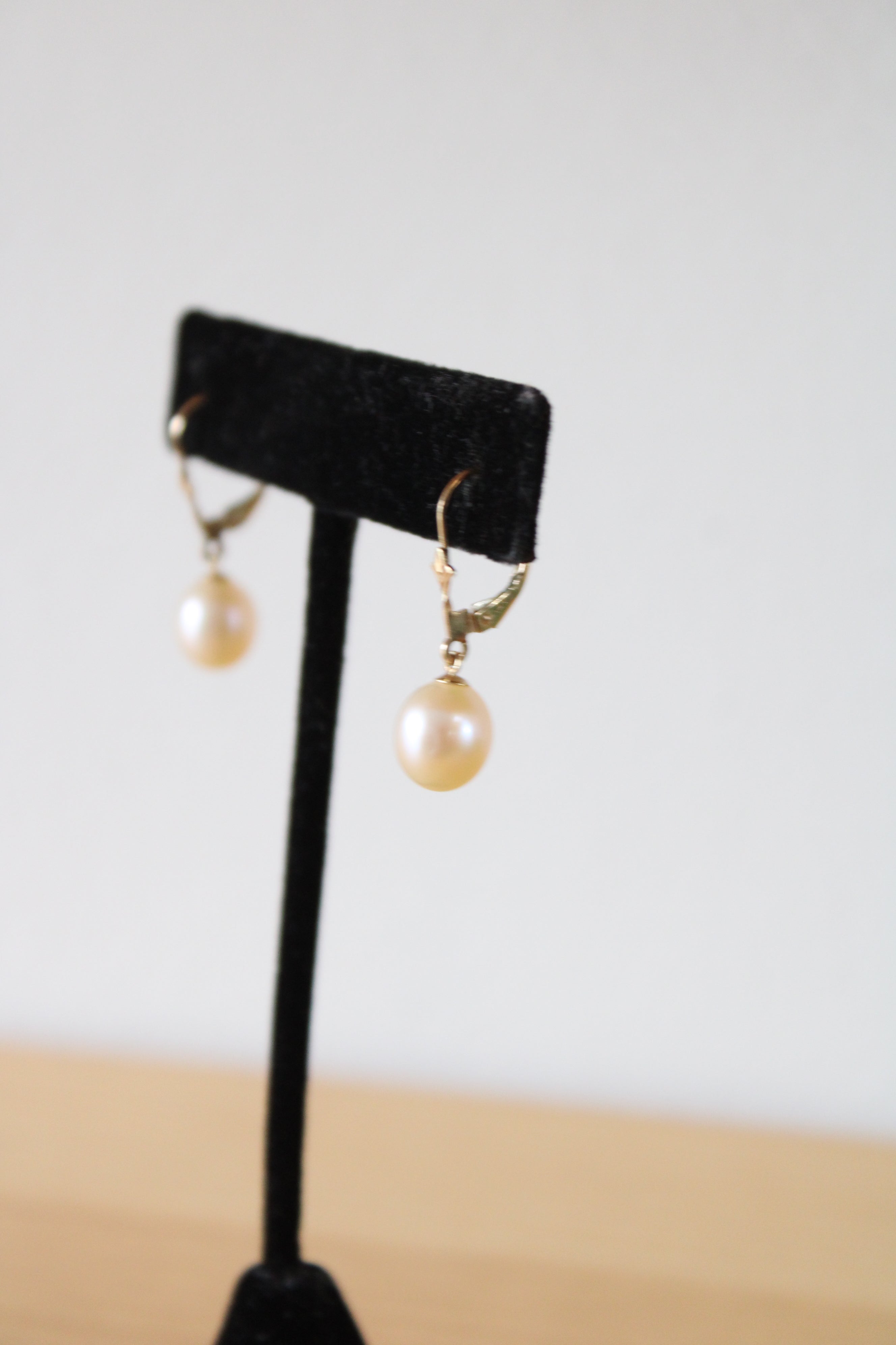 Yellow 14K Gold Genuine Pearl Dangle Earrings