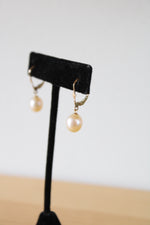 Yellow 14K Gold Genuine Pearl Dangle Earrings