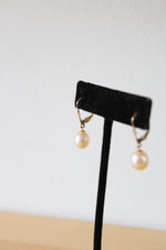 Yellow 14K Gold Genuine Pearl Dangle Earrings