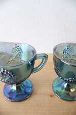 Indiana Glass Vintage Harvest Grape Blue Iridescent Carnival Glass Cream & Sugar Set