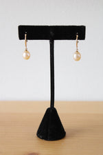 Yellow 14K Gold Genuine Pearl Dangle Earrings