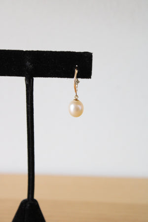 Yellow 14K Gold Genuine Pearl Dangle Earrings