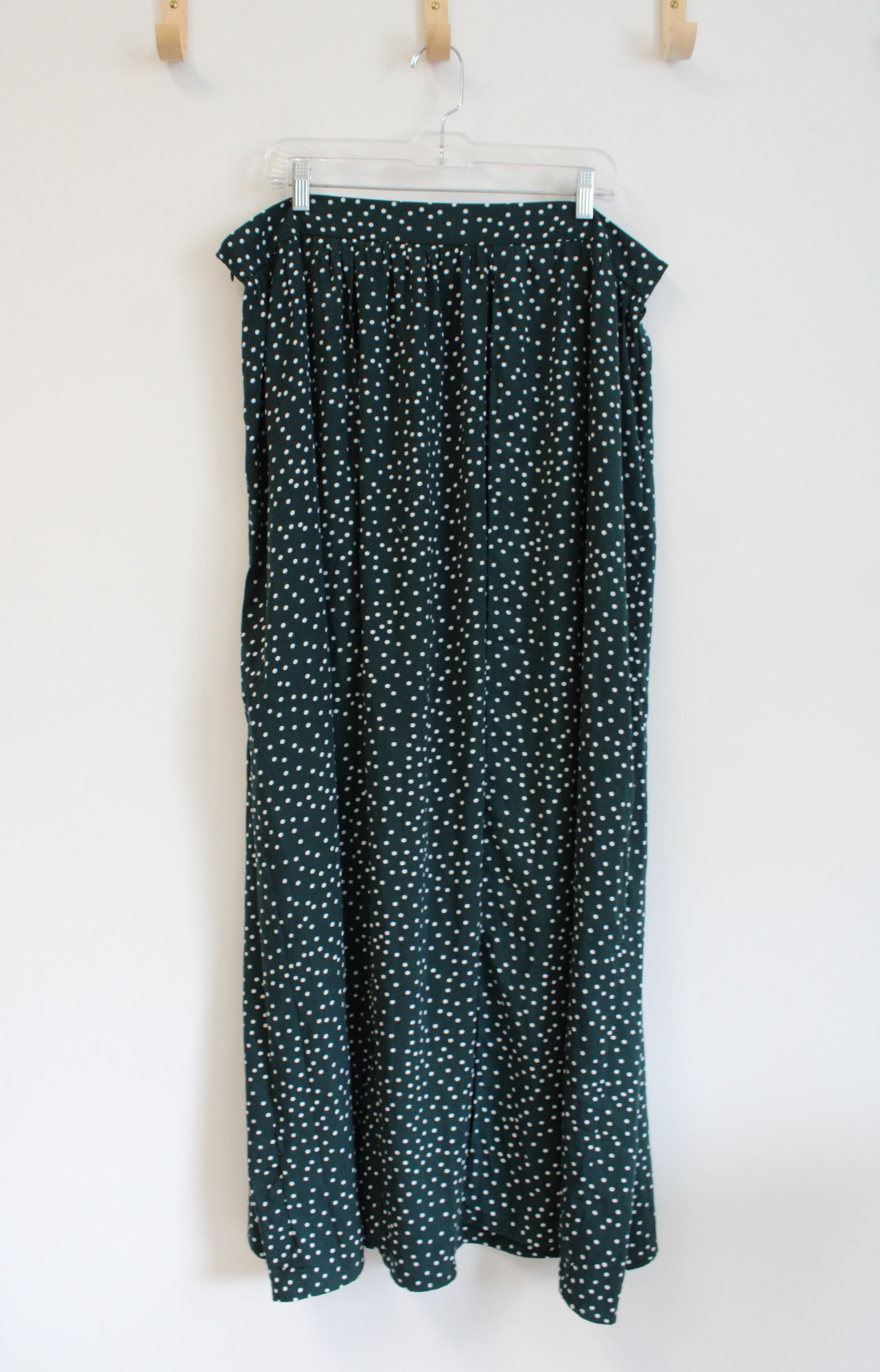 Shein Curve Dark Green & White Polka Dot Slitted Maxi Skirt | 3XL