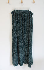 Shein Curve Dark Green & White Polka Dot Slitted Maxi Skirt | 3XL