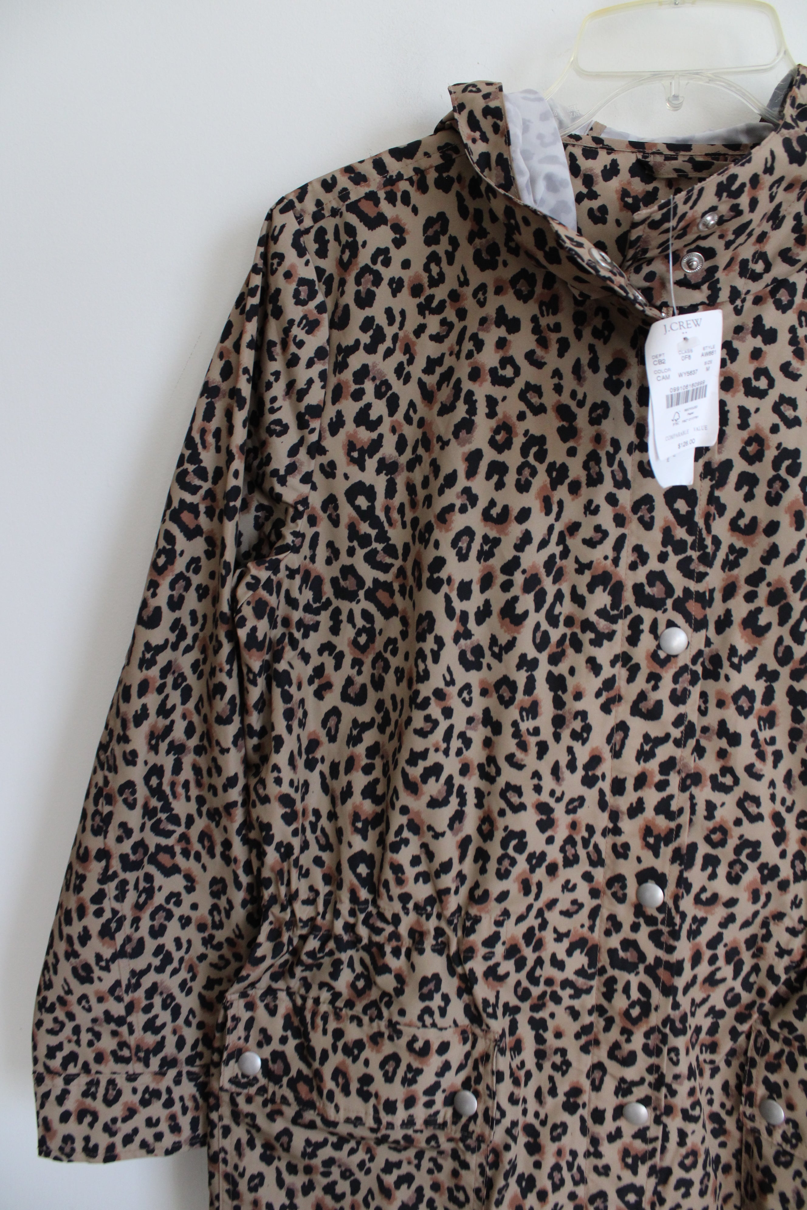 NEW J.Crew Leopard Print Water Resistant Rain Jacket | M