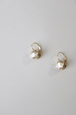 Yellow 14KT Gold Crystal Round Leverback Earrings