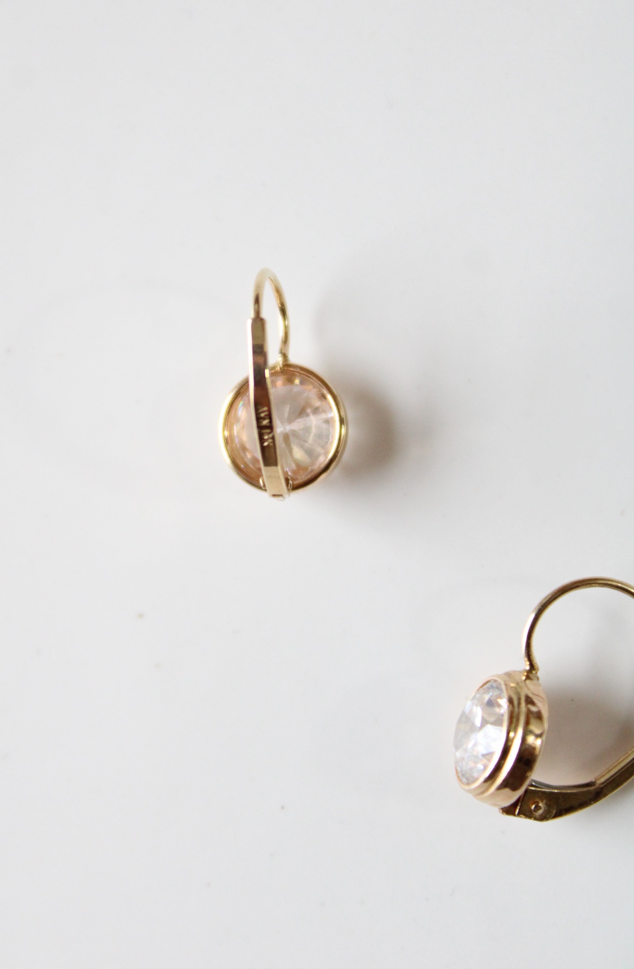 Yellow 14KT Gold Crystal Round Leverback Earrings