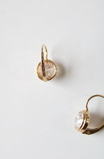 Yellow 14KT Gold Crystal Round Leverback Earrings