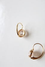 Yellow 14KT Gold Crystal Round Leverback Earrings