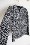 Christine Alexander Silver & Black Leopard Print Knit Zip Up Sweater | M